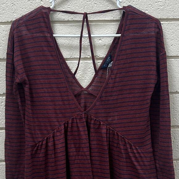 Lucky Brand Linen Striped Burgundy Top size X S NWT - Picture 9 of 9